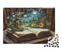 Rompecabezas de 1000 Piezas Mundo de Libros de Fantasía, diseño de Libro Abierto y Paisaje fantástico. Juego Educativo para Adultos. Hermoso desafío Decorativo.38 x 26 cm.