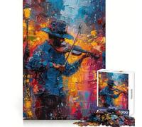 Rompecabezas de 1000 Piezas Músico Callejero con violín para Adolescentes Recuerda, Mejora, Mente Tranquila, Arte de Corte Claro, Coleccionable 38x52cm