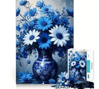 Rompecabezas de 1000 Piezas,Naturaleza Muerta Floral Azul y Blanca,Corte Impecable,Divertido,Juguete para estimular la Mente,Juego para el Tiempo Libre,Regalo artístico de Navidad 38x52cm