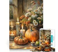 Rompecabezas de 1000 Piezas Naturaleza Muerta otoñal con Calabazas y Velas Juego de lógica y Pensamiento Ideal para Relajarse y divertirse (38x26cm)