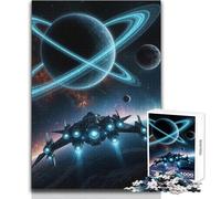 Rompecabezas de 1000 Piezas: Nave Espacial Frente a un Planeta anillado, Relajante, en Solitario, para Momentos de Tranquilidad, Juguete de Corte preciso Superior, tamaño 38x26cm