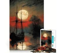 Rompecabezas de 1000 Piezas Navegando bajo la Luna Llena para Adultos Fortalece la Memoria Divertido y Casual Bordes limpios Regalo clásico (38x26cm)