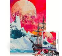 Rompecabezas de 1000 Piezas Navegando bajo una Luna carmesí para Adolescentes Mejora la Memoria Suave y Relajante Corte Premium Sorpresa de cumpleaños (38x26cm)