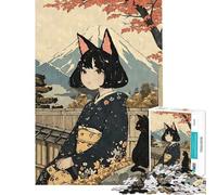 Rompecabezas de 1000 Piezas Nekomusume con Estampado en Madera Actividades Divertidas en casa Carrera de Velocidad Manual Juegos educativos para Mayores de 14 años Juego de Rompecabezas Incluido