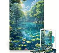 Rompecabezas de 1000 Piezas Nenúfares Lago y Bosque para Adultos Juego de Memoria Cerebral Encaje Huecos Actividad Relajante para desconectar (38x26cm)