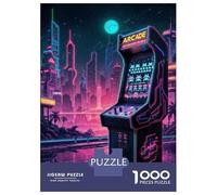 Rompecabezas De 1000 Piezas Neon Arcade Machine Retro Gaming Rompecabezas para Adultos Juego Práctico Vacaciones En Casa Matar El Tiempo Cumpleaños 38x26cm/1000pcs