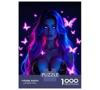 Rompecabezas De 1000 Piezas Neon Butterfly Woman Rompecabezas para Adultos Juego De Ingenio Carrera De Velocidad De Manos Cumpleaños Y Navidad 52x38cm/1000pcs