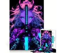 Rompecabezas de 1000 Piezas Neon Cyber Oni Warrior para Adultos, Juguete de lógica, diseño Relajante y Divertido, Ideal para armar, Regalo de Papá Noel (38x26cm)