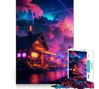 Rompecabezas de 1000 Piezas Neon Cyberpunk Village para Adolescentes Juguete fácil de Usar y con Corte preciso Regalo increíble (38x52cm)
