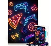 Rompecabezas de 1000 Piezas Neon Gaming Pizza para Adolescentes, Juguete de lógica, pasatiempo Tranquilo, Bordes Suaves, (38x52cm)