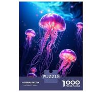 Rompecabezas De 1000 Piezas Neon Jellyfish Glowing Rompecabezas para Adultos Juego De Ingenio Análisis Y Lógica Interacción Entre Padres E Hijos 70x50cm/1000pcs