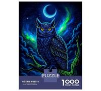 Rompecabezas De 1000 Piezas Neon Owl Under Crescent Moon Rompecabezas para Adultos Juego Práctico para Aliviar El Estrés Cumpleaños Y Navidad 52x38cm/1000pcs