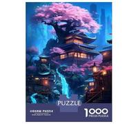 Rompecabezas De 1000 Piezas Neon Waterfall Temple Rompecabezas para Adultos Juego De Ingenio Corte De Precisión Cumpleaños Y Navidad 52x38cm/1000pcs