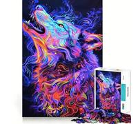 Rompecabezas de 1000 Piezas Neon Wolf Art para Adultos Juego Inteligente, Relajante y Divertido Diseño para armar Regalo Elegante (38x26cm)