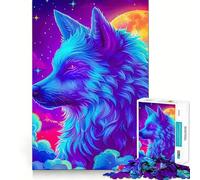 Rompecabezas de 1000 Piezas Neon Wolf Cosmic Setting para Adultos: Juguete para ejercitar la Mente, Divertido y Relajante, Pieza de Arte para armar (38x52cm)