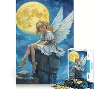Rompecabezas de 1000 Piezas Niña Ángel bajo la luz de la Luna para Adolescentes Juego para desarrollar la Mente y la Capacidad Corte láser para un Ajuste Actividad Relajante para Grupos