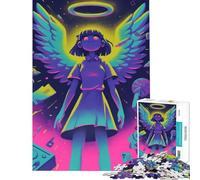 Rompecabezas de 1000 Piezas Niña ángel neón con halo Juegos relajantes desafío de Inteligencia Cerebral Juguetes adictivos Regalos para Mujeres y Hombres Carrera de Velocidad Manual (tamaño 38x26cm)