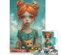 Rompecabezas de 1000 Piezas Niña con Gatos y Maletas, Juego Interactivo, ejercita tu Mente y Tus Manos, cumpleaños y Navidad 38x52cm