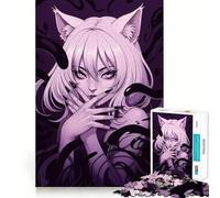 Rompecabezas de 1000 Piezas Niña con Orejas de Gato y zarcillos Oscuros Juego Creativo para ejercitar la Mente Paz,diversión,Arte navideño para la Pared (50x75cm)