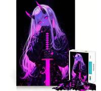 Rompecabezas de 1000 Piezas Niña Demonio Neón Rosa para Adolescentes Juguete de lógica sólida, diversión Tranquila, Corte de precisión, Regalo increíble (38x52cm)