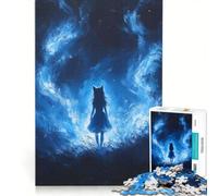 Rompecabezas de 1000 Piezas: Niña Gata Azul en Paisaje de ensueño, Juguetes para armar, Actividades Familiares, con Piezas de Formas aleatorias Que encajan Perfectamente 50x75cm