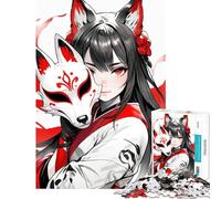 Rompecabezas de 1000 Piezas Niña Kitsune con máscara Un Reto Educativo y desafiante Juego Familiar Apto para Mayores de 14 años (38x26cm)