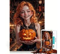 Rompecabezas de 1000 Piezas Niña Sonriente con Calabaza para Adolescentes Juego Inteligente para Crear vínculos afectivos Obra de Arte para armar 50x75cm