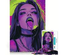 Rompecabezas de 1000 Piezas Niña Vampiro con Lengua goteante para Adolescentes Diversión,tamaño Uniforme,Piezas precisas,Actividad Relajante para Grupos en Interiores (38x52cm)