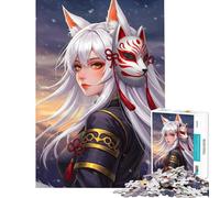 Rompecabezas de 1000 Piezas Niña Zorro con máscara Arte Digital Un Reto para completar Juego Educativo Imposible para Mayores de 14 años Juego de Rompecabezas Incluido (38x26cm)