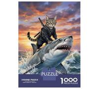 Rompecabezas De 1000 Piezas Ninja Cat Riding Shark Rompecabezas para Adultos Juegos Relajantes Análisis Y Lógica Cumpleaños Y Navidad 70x50cm/1000pcs