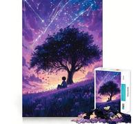 Rompecabezas de 1000 Piezas Niño bajo un árbol Estrellado en una Colina de ensueño Juego Creativo de Corte Premium para Fortalecer el Cerebro Paz,diversión,Arte navideño para la Pared (50x75cm)