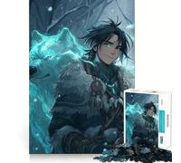 Rompecabezas de 1000 Piezas Niño Espíritu Lobo Invierno Premium Juego Creativo de Pensamiento Paz Diversión Arte Navideño para Pared (38x26cm)