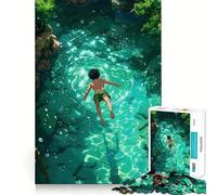 Rompecabezas de 1000 Piezas Niño Nadando en Agua cristalina,diseño de Bordes Finos,Ideal para desarrollar la Mente,Relajarse y divertirse en Navidad (38x26cm)