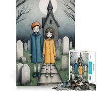 Rompecabezas de 1000 Piezas Niños en un Cementerio,Corte Impecable,Divertido Juego de resolución de Problemas,Juego Gratuito, (38x26cm)