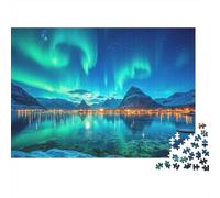 Rompecabezas de 1000 Piezas Noche de Auroras Boreales con Reflejo en el Lago. para Adultos Mayores de 12 años. Juegos educativos. Decoración del hogar. Difícil. 38 x 26 cm