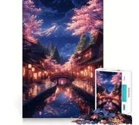 Rompecabezas de 1000 Piezas Noche de cerezos en Flor en Japón - Arte de Corte preciso - Juego Creativo para ejercitar la Mente - Tiempo de Juego Tranquilo - Regalo de cumpleaños para Aficionados