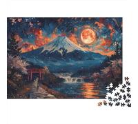 Rompecabezas de 1000 Piezas Noche de montaña Japonesa - Monte Fuji - Luna de Sangre - para Adultos - Juegos educativos - Hermosa decoración - para - Regalo de 70x50cm
