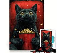 Rompecabezas de 1000 Piezas Noche de películas con Gatos,Piezas de Corte Limpio,Juguete para desarrollar la Capacidad cognitiva,Momento de Calma,diversión,decoración navideña (38x52cm)