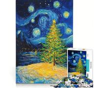 Rompecabezas de 1000 Piezas Noche Estrellada con árbol de Navidad Juguete Educativo Juego de Velocidad Manual con Piezas de Formas aleatorias Que encajan Perfectamente 38x52cm