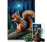Rompecabezas de 1000 Piezas Noche Estrellada con Ardilla para Adolescentes Mejora la Memoria y Alivia el estrés Corte Regalo Ideal 50x75cm