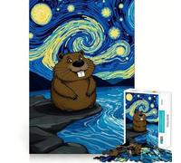 Rompecabezas de 1000 Piezas Noche Estrellada con Castor,Juego de articulación preciso,Juego cognitivo,Juguete para el Tiempo Libre,Regalo Divertido de Navidad (38x52cm)