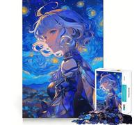 Rompecabezas de 1000 Piezas Noche Estrellada con Chica Anime para ejercitar la Mente Divertido,con Encaje Huecos Actividad para Compartir con Seres Queridos (38x26cm)