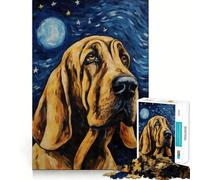 Rompecabezas de 1000 Piezas Noche Estrellada con Sabueso,Arte de Corte preciso,Actividad de Juego Inteligente,Tiempo de Juego Tranquilo,Regalo de decoración de cumpleaños 50x75cm