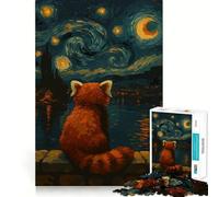 Rompecabezas de 1000 Piezas Noche Estrellada de Panda Rojo para Adolescentes, Juguete de lógica Clara, Tiempo de Paz, Corte, Lista de Deseos de Santa Claus (38x26cm)