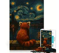 Rompecabezas de 1000 Piezas Noche Estrellada de Panda Rojo para Adolescentes Juguete de lógica Fina, Divertido y Relajante Decoración de Pared con Bordes limpios (50x75cm)