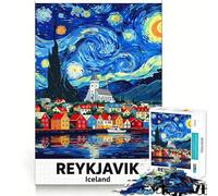 Rompecabezas de 1000 Piezas Noche Estrellada de Reikiavik, Islandia, para Adolescentes Juguete Mental para aliviar el estrés Corte Premium (38x52cm)