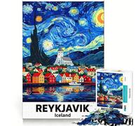 Rompecabezas de 1000 Piezas Noche Estrellada de Reikiavik, Islandia, para Adolescentes Juguete Que estimula la lógica Diversión en Interiores Borde Premium Regalo Memorable (38x26cm)