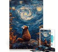 Rompecabezas de 1000 Piezas Noche Estrellada del Panda Rojo para Adultos Juguete para ejercitar la Mente y Relajarse Corte de precisión Regalo Elegante (38x52cm)
