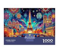 Rompecabezas de 1000 Piezas Noche Estrellada en París, 70x50 cm, a Partir de 14 años, Lugares Icónicos Rompecabezas Decorativo y Desafiante para Niños y Niñas