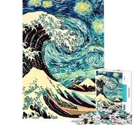 Rompecabezas de 1000 Piezas Noche Estrellada Ola Japonesa Rompecabezas para Adultos Carrera de Velocidad Manual Difícil y desafiante 50x75cm